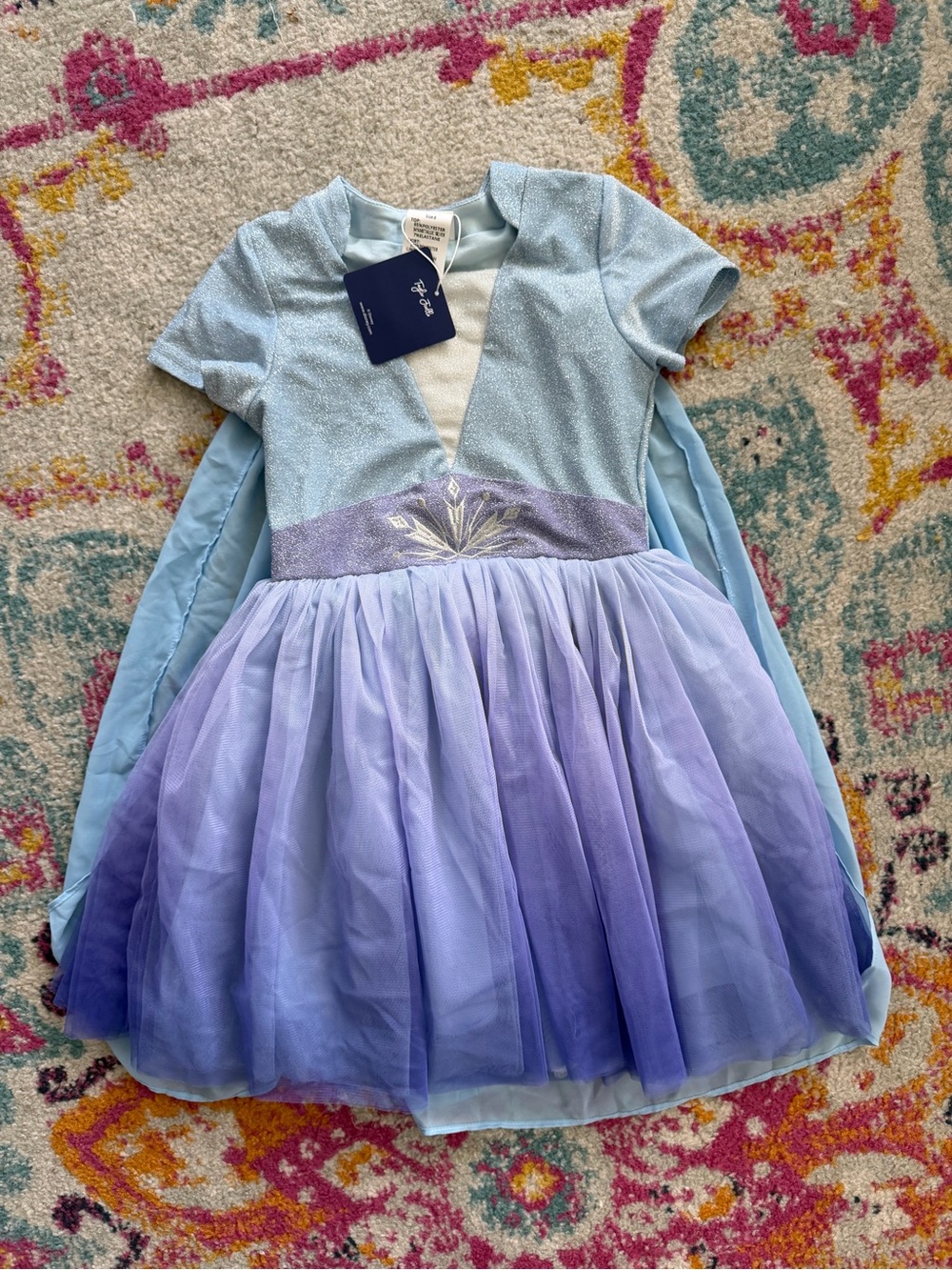 Girls Sparkle Blue and Lavender Princess Costume Dress with Cape